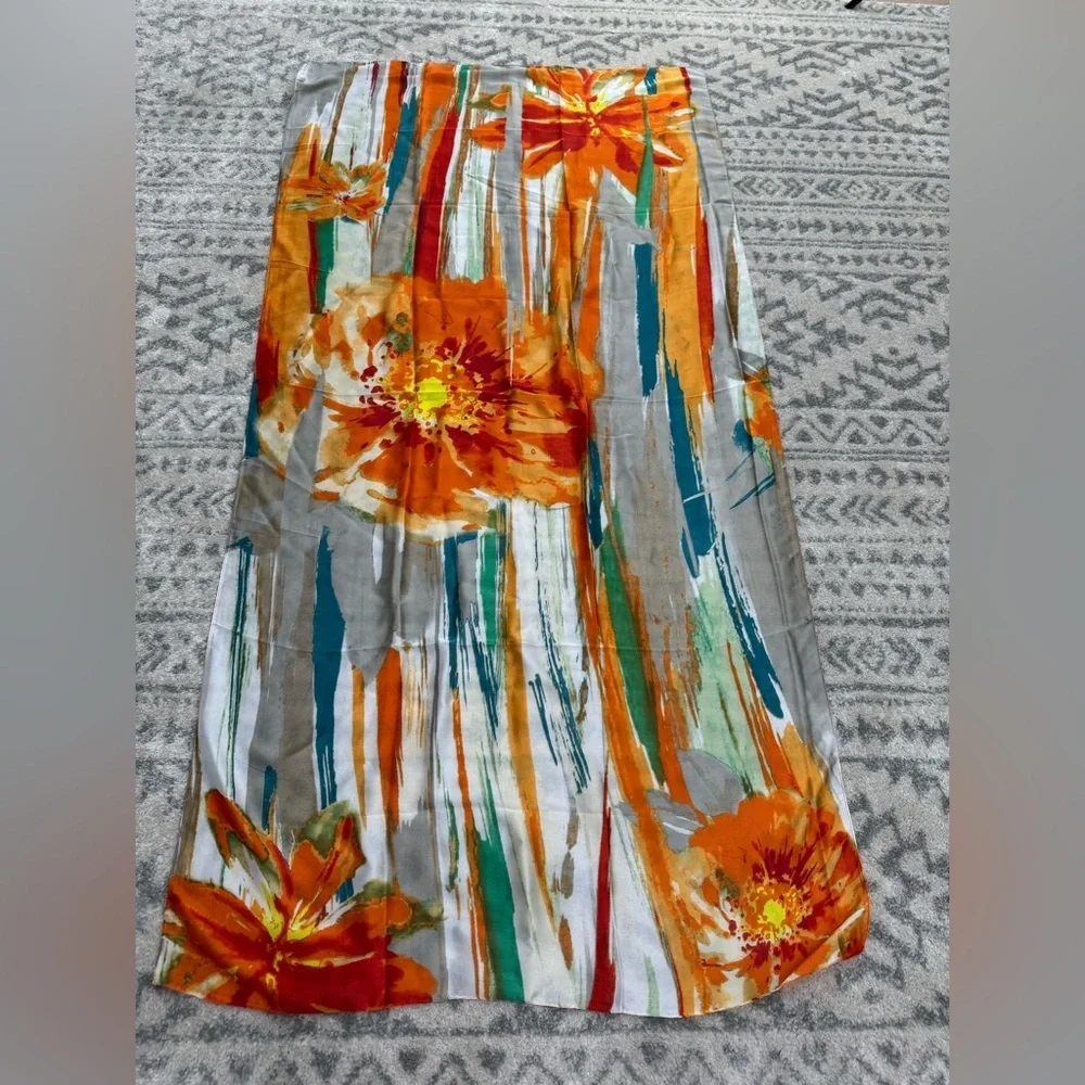 Kollie More Oversized Floral Stripe Scarf Wrap 70x34 Viscose Gray Beach Saron